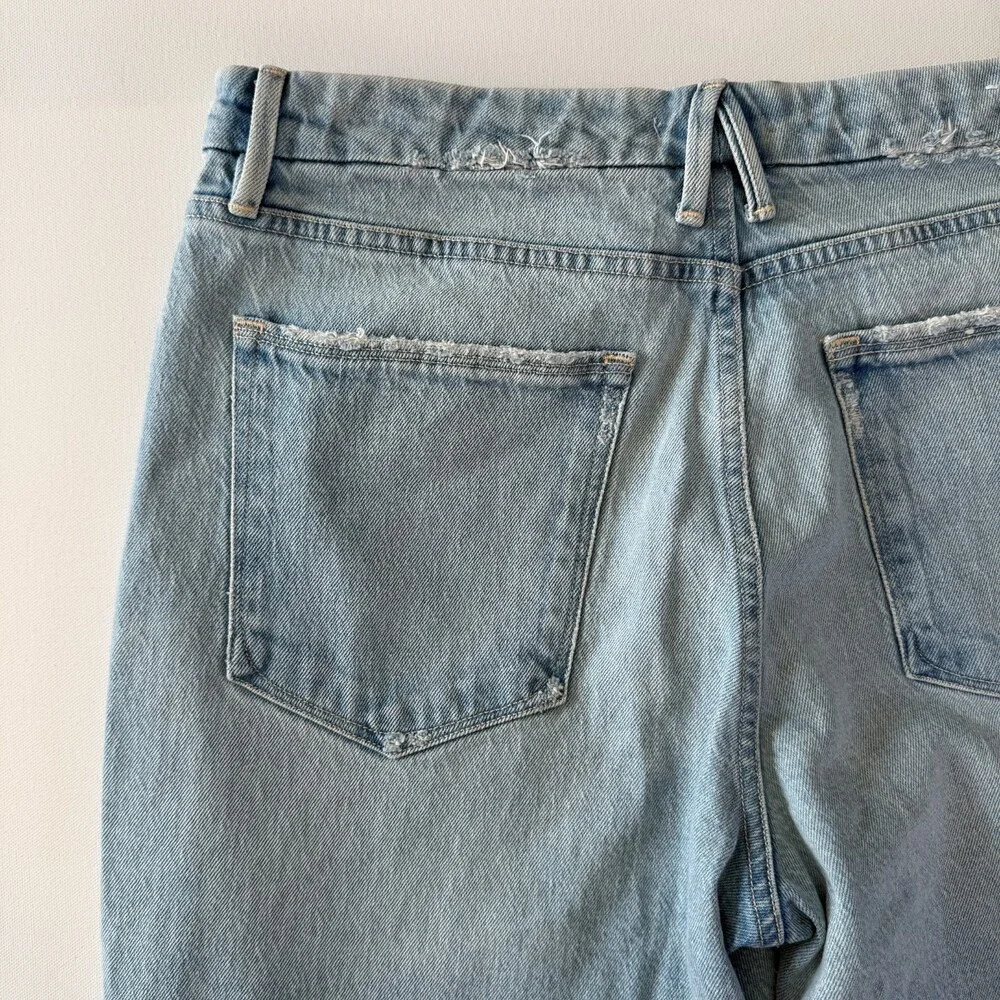 Good American Mom Jeans Women's Sz 10 / 30 High Waist Distressed Light Wash Blue - Picture 12 of 16